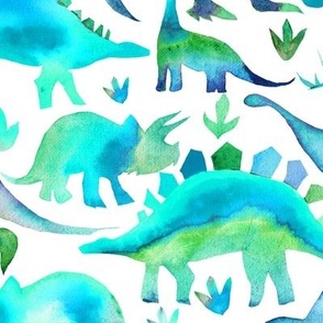 Blue and Green dinosaurs - white background - larger scale