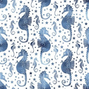 Watercolour Seahorses - blue