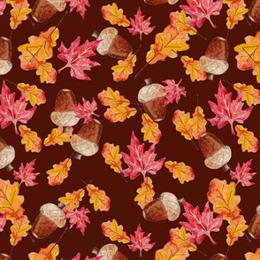 Hand Painted Autumn Leaves And Acorns Crimson Red