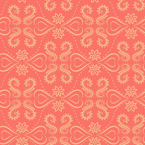 Coral and yellow Victorian style pattern