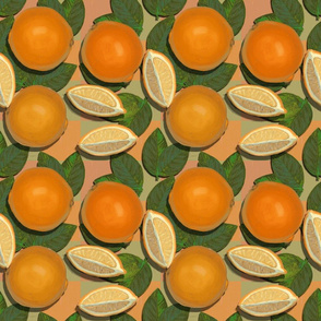 Oranges on Tangerine Checkered//Retro Fruit Obsession//Kim Marshall