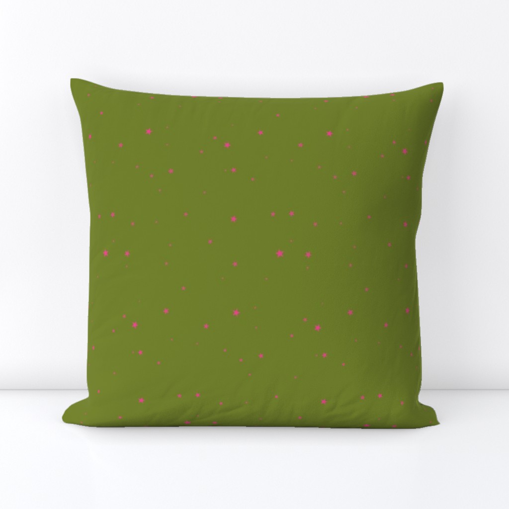 woollypetals starry eyed olive with bubblegum pink stars