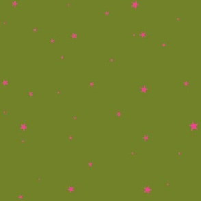 woollypetals starry eyed olive with bubblegum pink stars