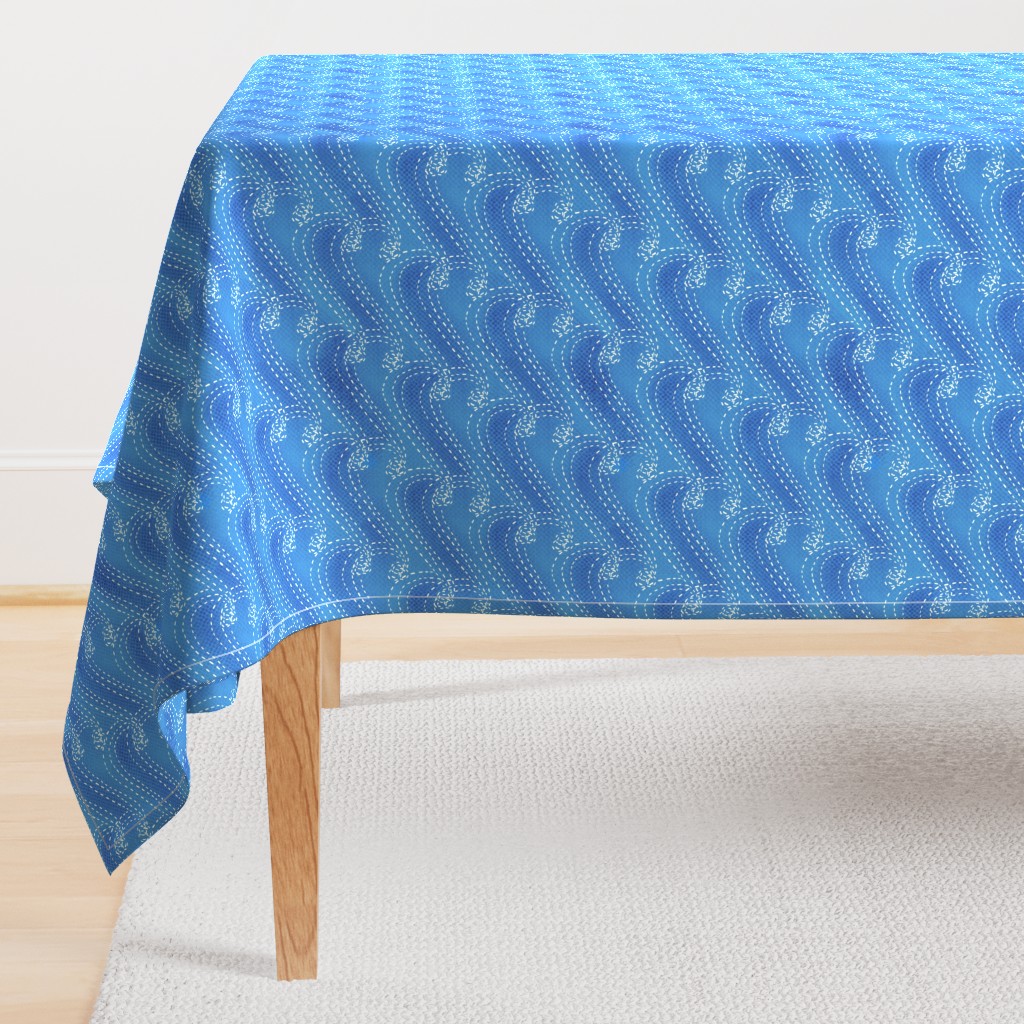 Sashiko waves on textured blue