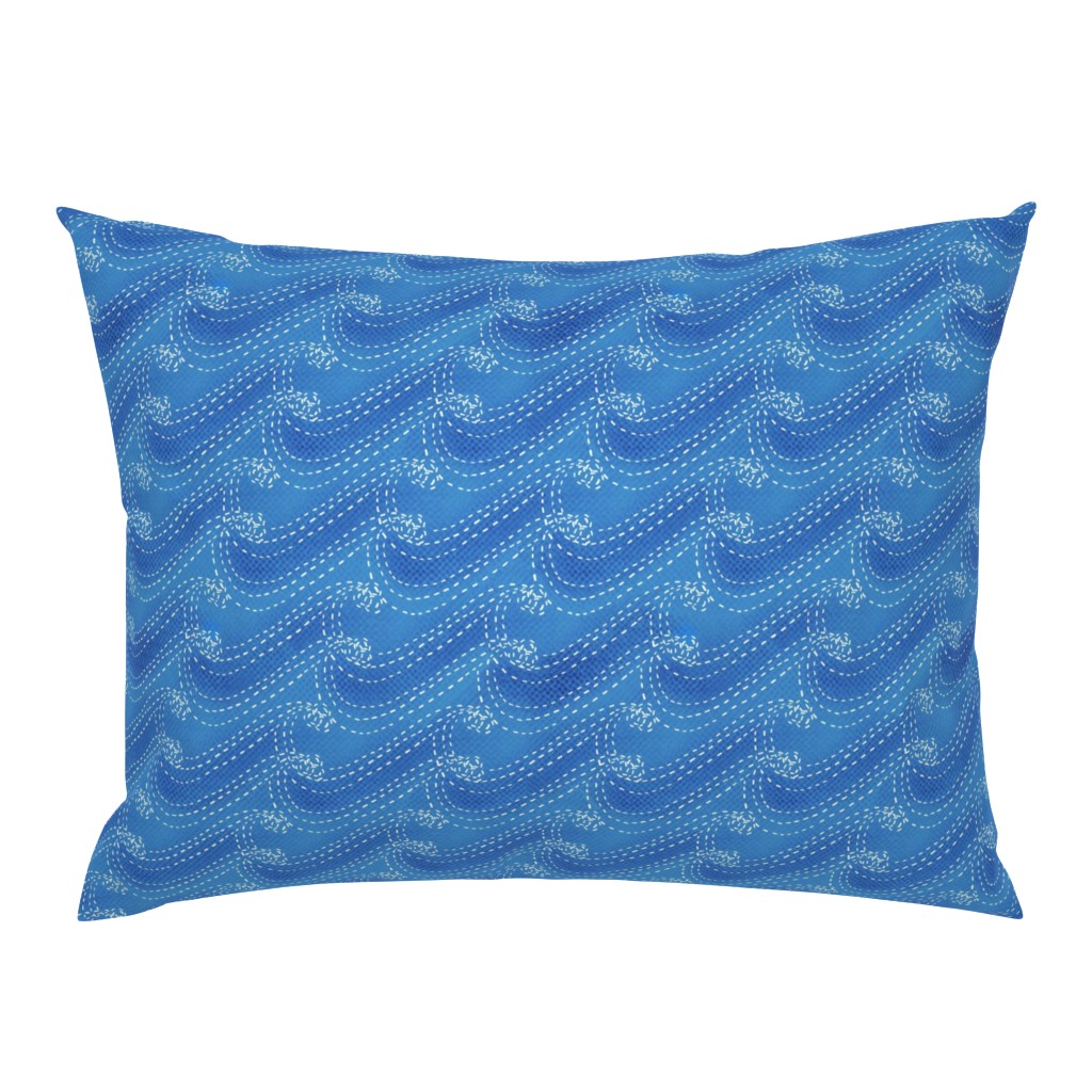 Sashiko waves on textured blue