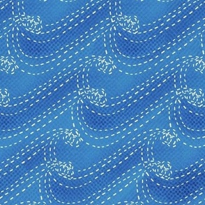 Sashiko waves on textured blue