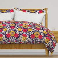 Vibrant Red, Yellow, Blue & White Modern Floral Pattern