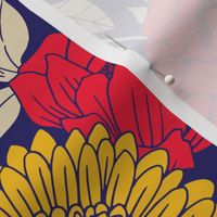 Vibrant Red, Yellow, Blue & White Modern Floral Pattern