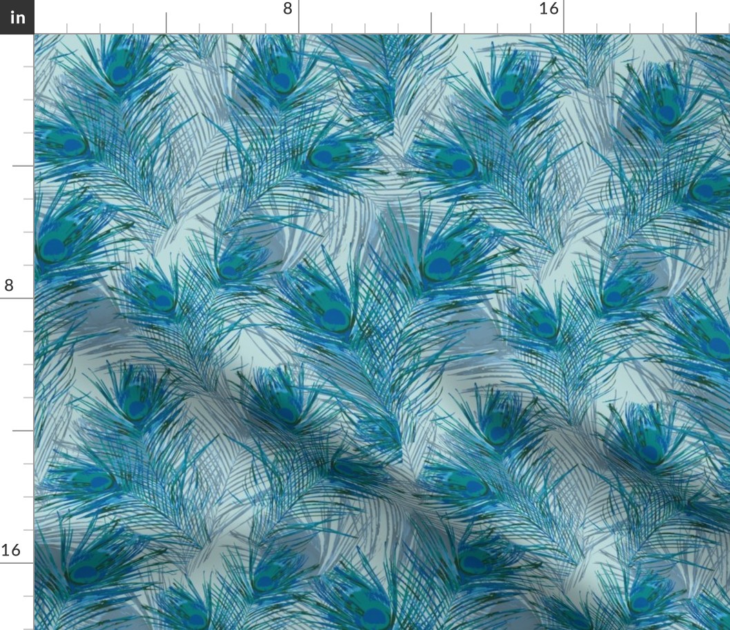 Peacock Blue Tail Feather Plume Teal Bird Feathers in Shades of Blue