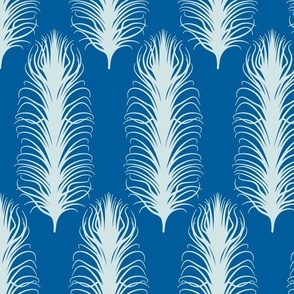 Ostrich Feather Plumes, Wild Bird Feathers in Dark Blue Chalky White, Luxe Nouveau Style