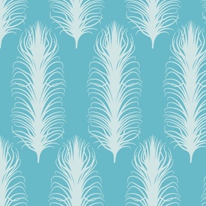 Art Nouveau Ostrich Bird Feathers, Ostrich Feather Plumes, Wild Bird Feathers in Sky Blue Chalky White, Luxe Nouveau Style
