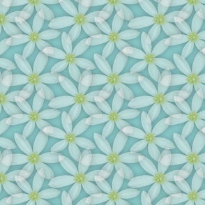 Modern Floral Daisy Flower Pattern Soft Scattered Pastel Blooms in Aqua Blue Green