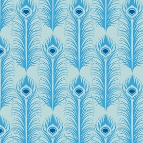 Peacock Feather Nouveau Plume Tail Design in 1920s Inspired Shades of Blue