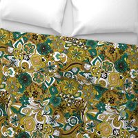 Retro Moody Florals-Green and Mustard