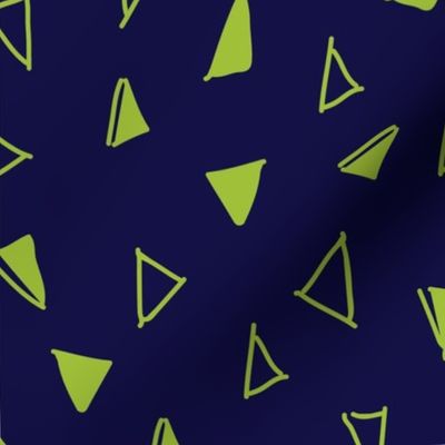 Tumbling Triangles - lime on navy 