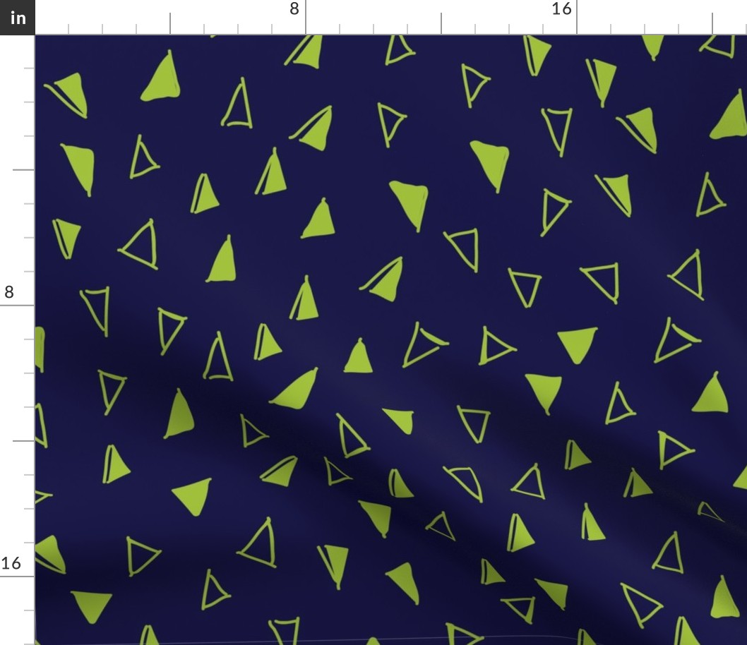 Tumbling Triangles - lime on navy 