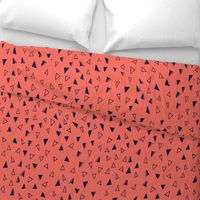 Tumbling Triangles - navy on coral