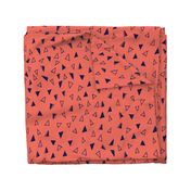 Tumbling Triangles - navy on coral