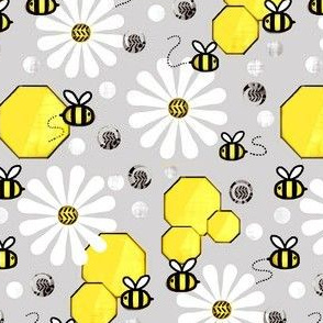 Honeycomb Dimension / Bees -  grey / yellow