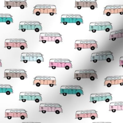 Cute vintage summer hippie van in blue coral mint and pink illustration pattern for kids girls version SMALL