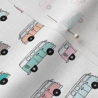 Cute vintage summer hippie van in blue coral mint and pink illustration pattern for kids girls version SMALL