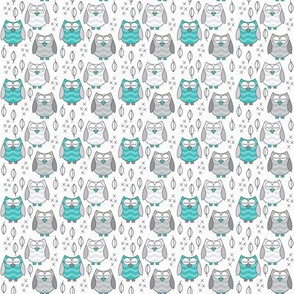 tiny owls-sleeping---teal-and-grey