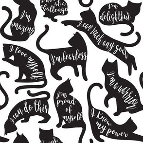 Small scale // Be like a cat // white background black cat silhouettes with affirmations