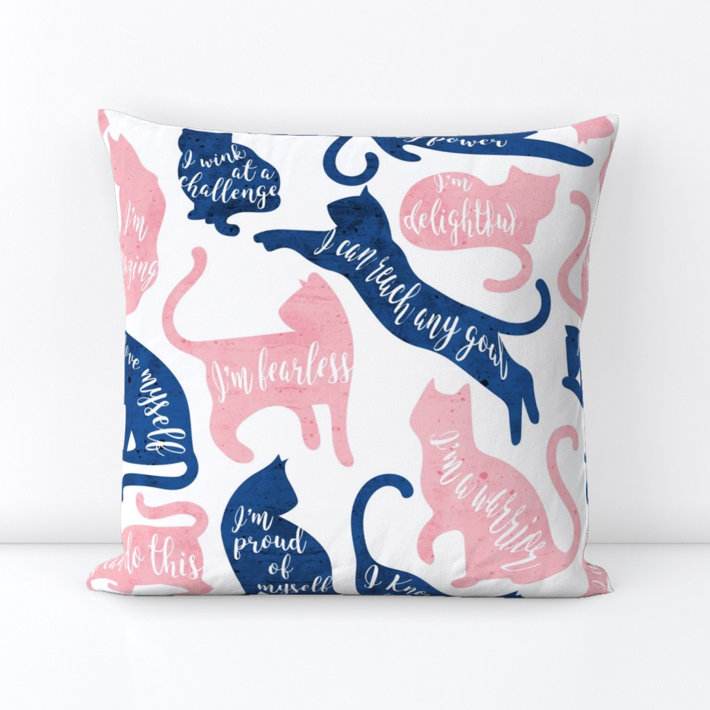 Normal scale // Be like a cat // white background pastel pink and blue cat silhouettes with affirmations