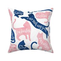 Normal scale // Be like a cat // white background pastel pink and blue cat silhouettes with affirmations