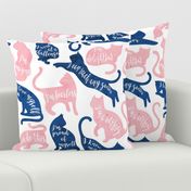 Normal scale // Be like a cat // white background pastel pink and blue cat silhouettes with affirmations