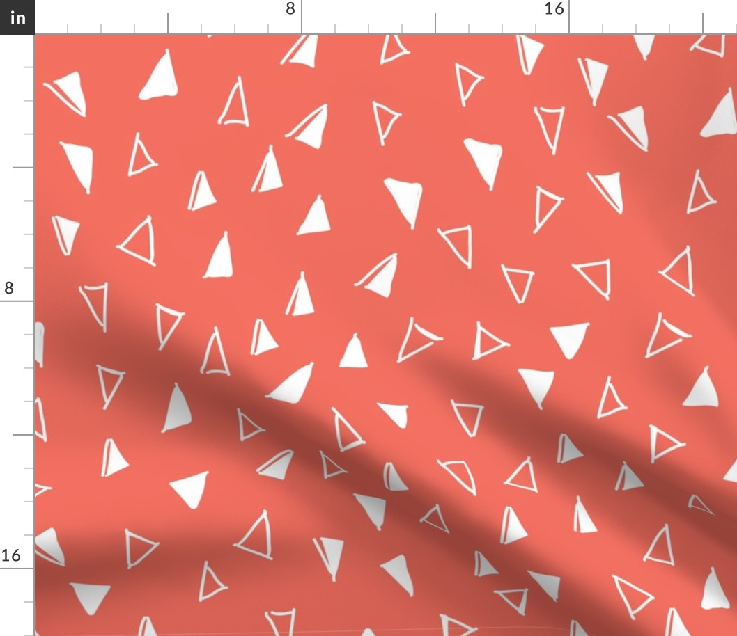 Tumbling Triangles - white on coral