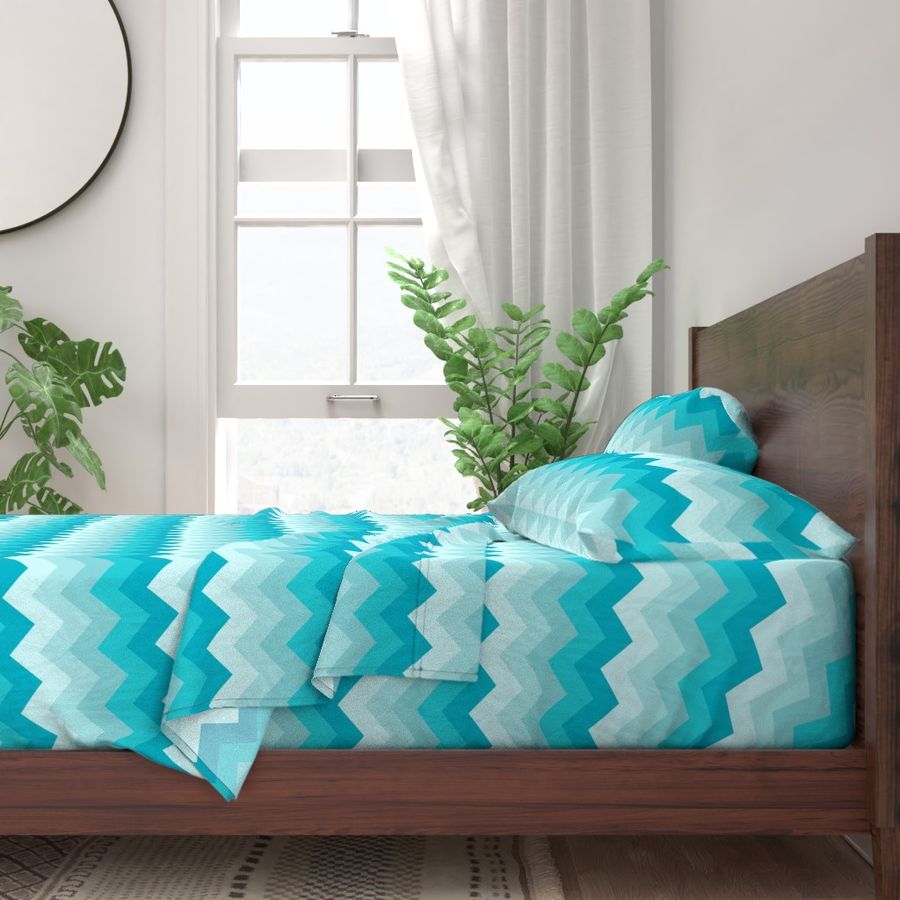 Turquoise Teal Aqua Blue Chevron Ombre Fade