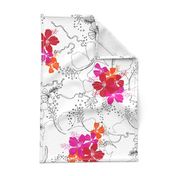 Hawaiian Garden Floral - black, white and red