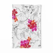 Hawaiian Garden Floral - black, white and red