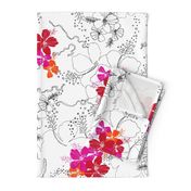 Hawaiian Garden Floral - black, white and red