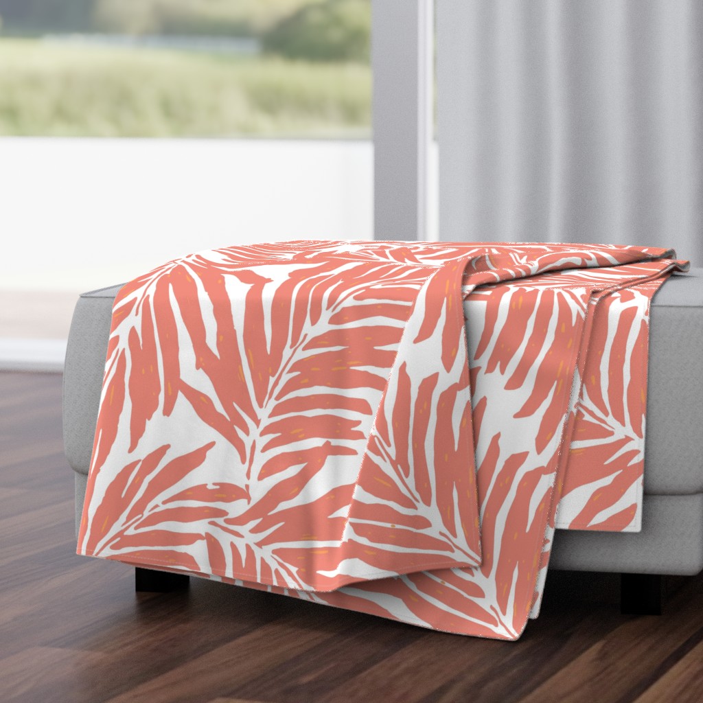 Giant Illustrated Palm Leaves - Living Coral