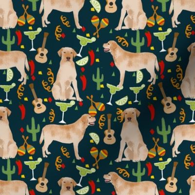 labrador fiesta fabric - yellow labrador fabric, yellow lab fabric, dog fabric, cinco de mayo fabric - navy