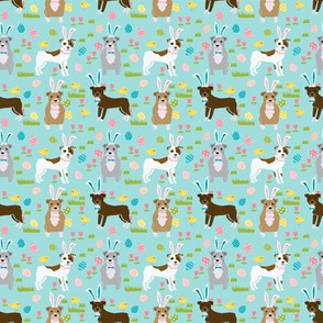 SMALL - pitbull easter fabric - cute easter bunny dogs and spring design - blue