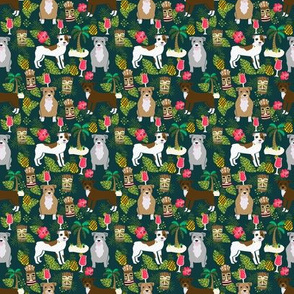 SMALL - Pitbull tiki fabric - dogs tiki fabric, summer tropical fabric, dogs, dog breeds, dog breed, pitbulls, dog fabric - dark green