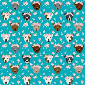 SMALL - -pitbull flower crown fabric - dog flower fabric, dogs floral fabric, pitbulls fabric, pitbull fabric - teal