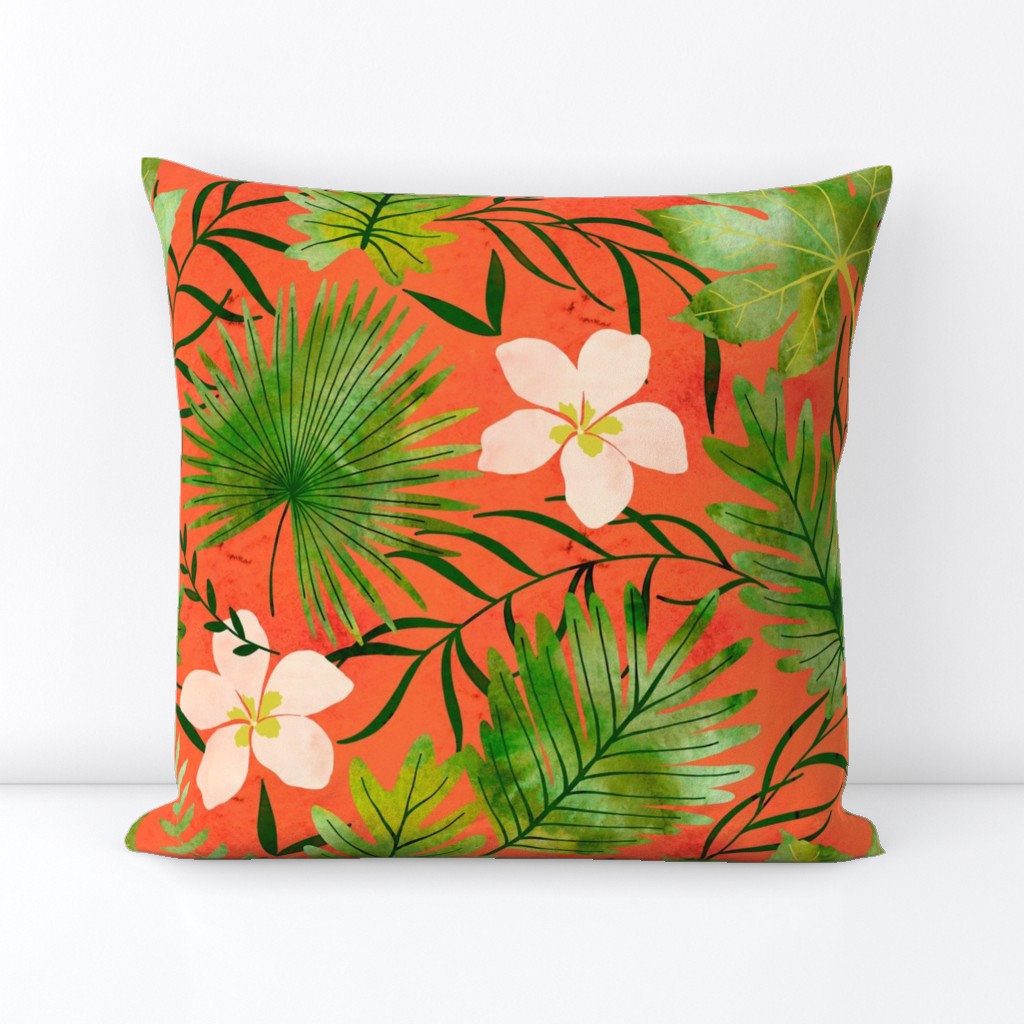 Hawaiian Tropical Floral Watercolor - Living Coral