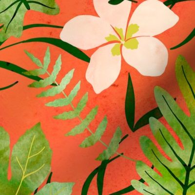 Hawaiian Tropical Floral Watercolor - Living Coral