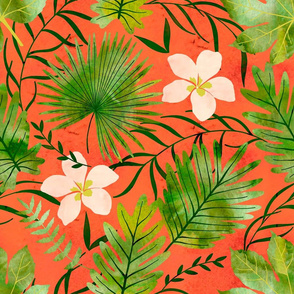 Hawaiian Tropical Floral Watercolor - Living Coral