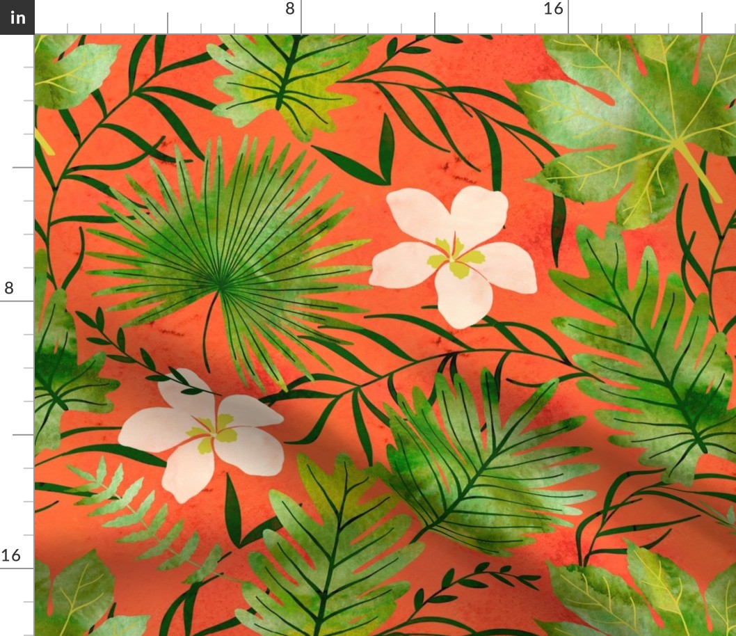 Hawaiian Tropical Floral Watercolor - Living Coral