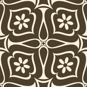 Elegant Floral Four Leaf Clover - Brown, Creme