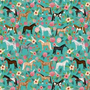 horse multi coat floral (SMALL) horses fabric turq