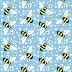 Small Bees on Blue