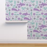 ocean animals - purple and mint, ocean animals, animals print, ocean print, animals - purple