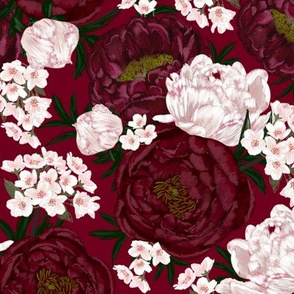Peonies and Cherry Blooms (burgundy) 9" sm