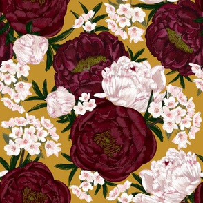 Peonies and Cherry Blooms (gold) 9" sm